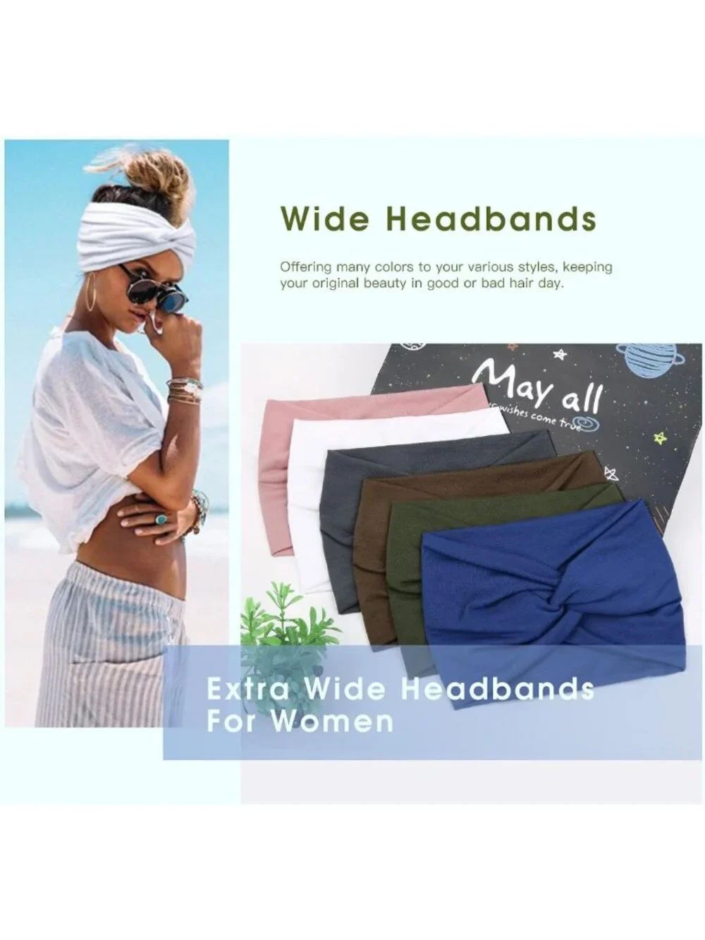 7'' Extra Wide Thick Turban Headbands for Women - Non-Slip Boho Hair